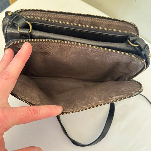 Madewell Black Leather Twin Zip Pouch Snap Bottom Crossbody Bag w/Mirror Preppy - Picture 12 of 16